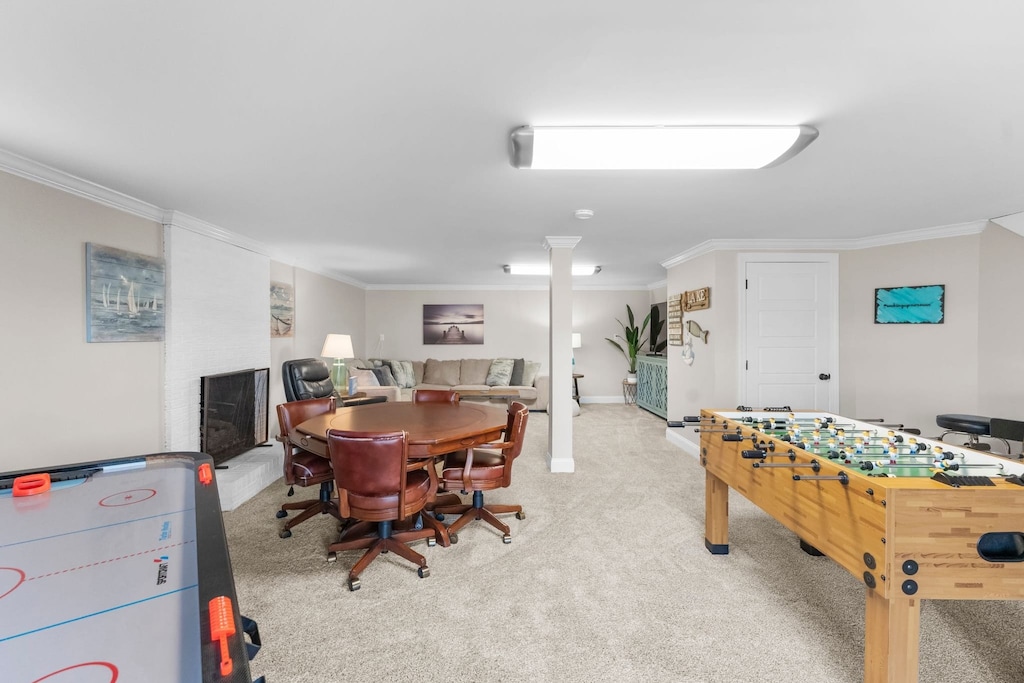 Game room with card table, air hockey and foosball.