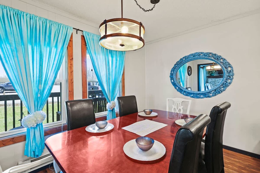 Serving your delicious creations is a joy at the adjacent dining table, accommodating 6 with style.