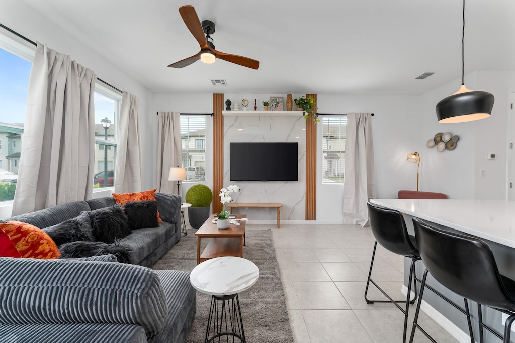 Enjoy a relaxing movie night with friends and family in our cozy, plush seating.