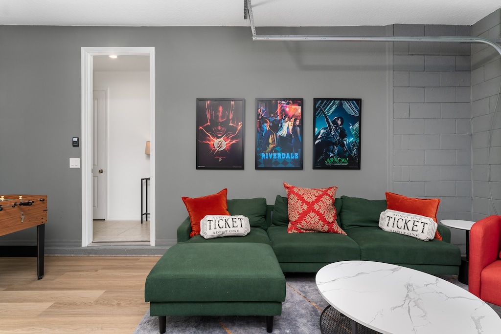 Enjoy a relaxing movie night with friends and family in our cozy, plush seating.