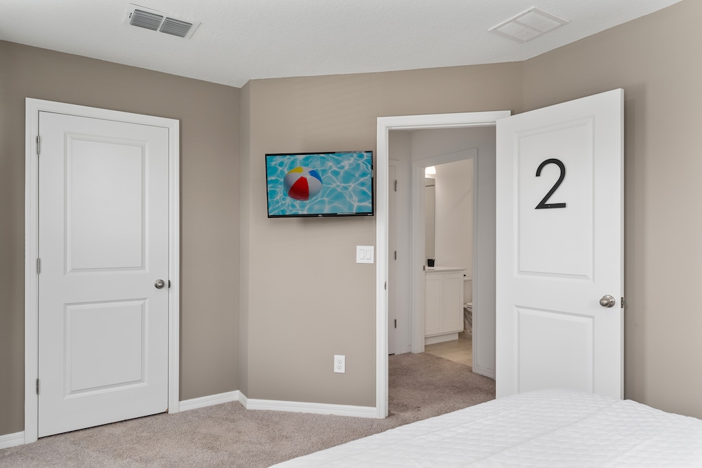 Each bedroom comes with its own TV and closet.