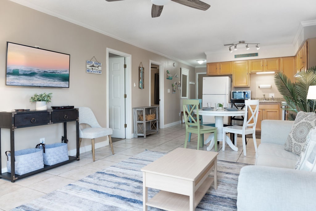 Living space with flat screen TV