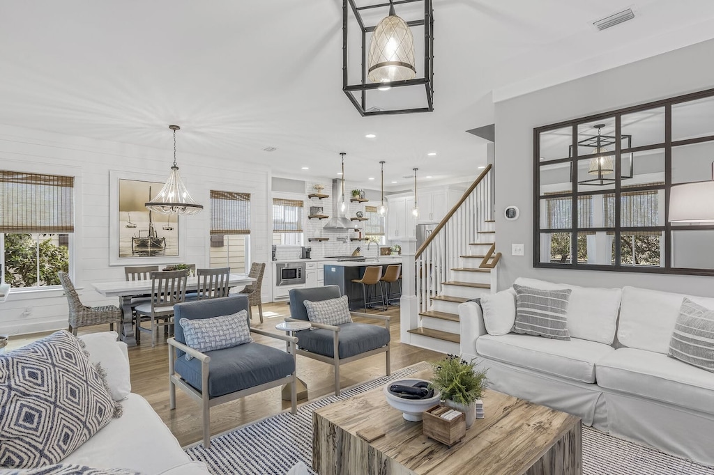 Spacious living room with plenty of seating for everyone.