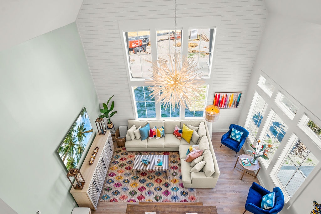 Main Living Room View From 3rd Floor. Arial view from 3rd floor living room overlook