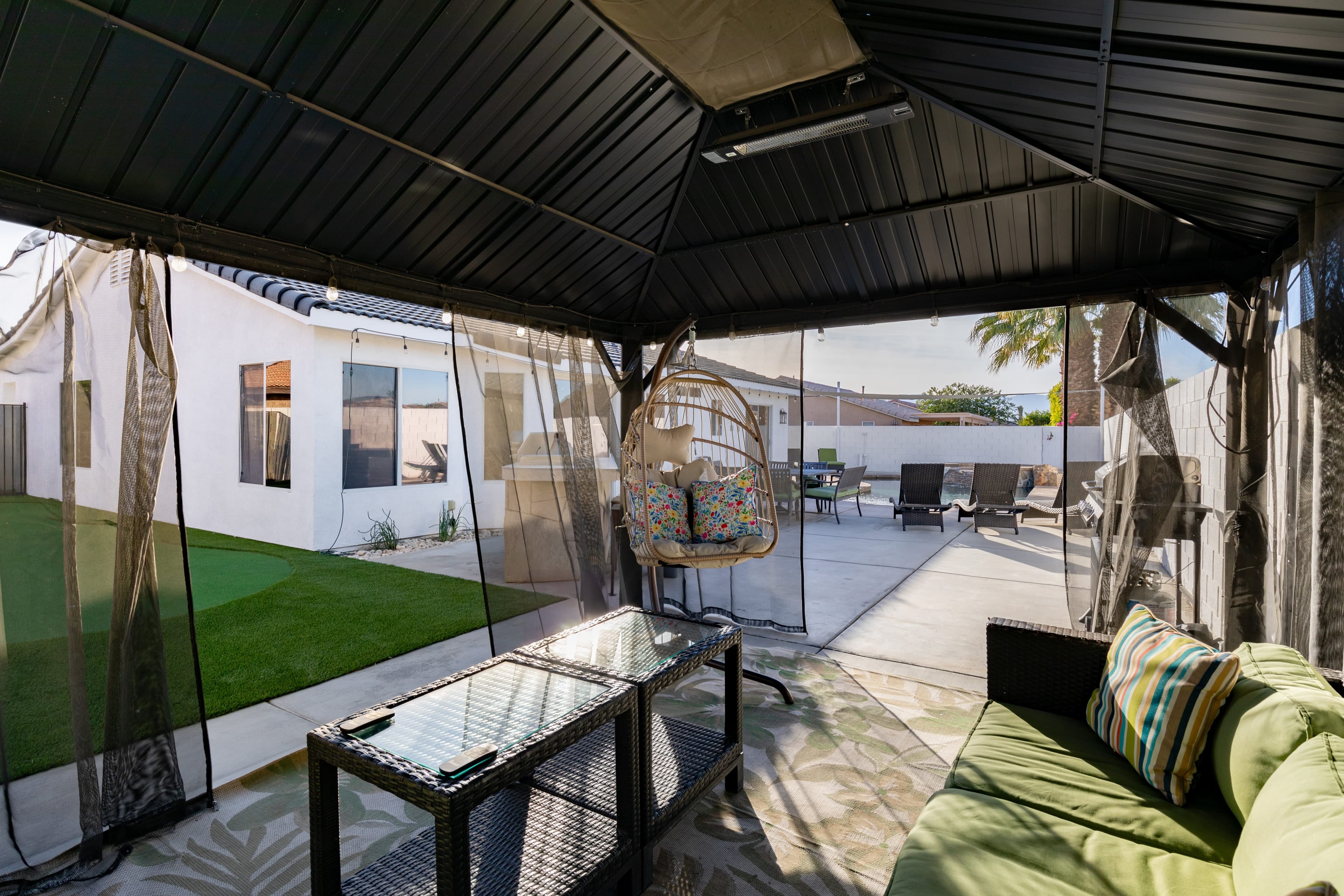 Shaded gazebo lounge.