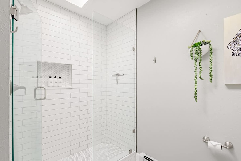 Walk-in glass shower with tons of natural light