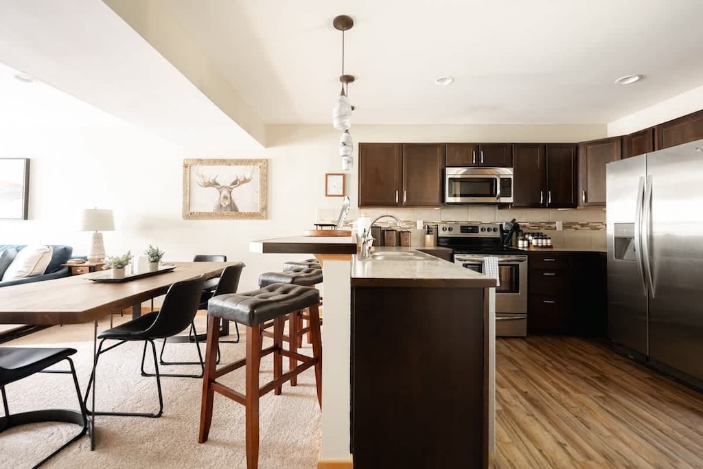 Dining area with open kitchen