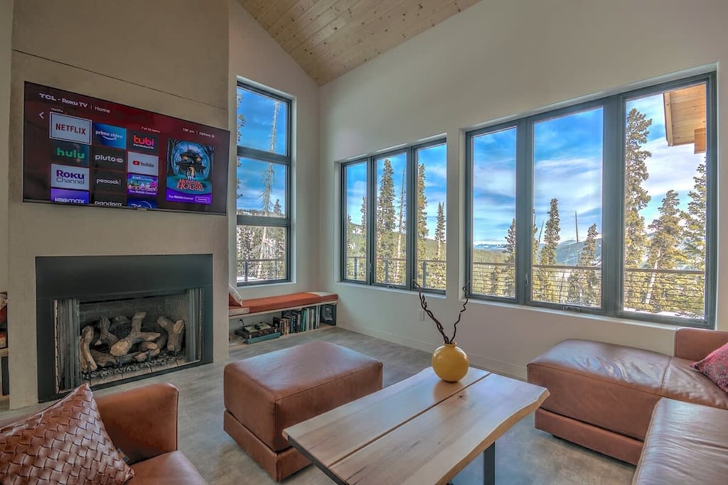 Main living area with smart TV (the fireplace is out of order)