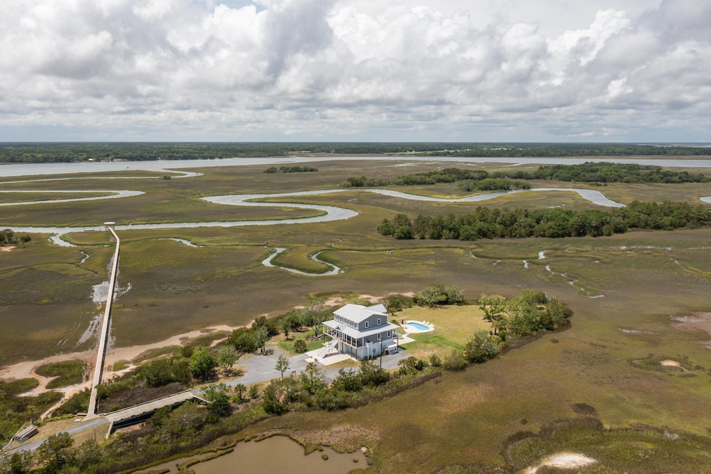 Aerial view of home and dock