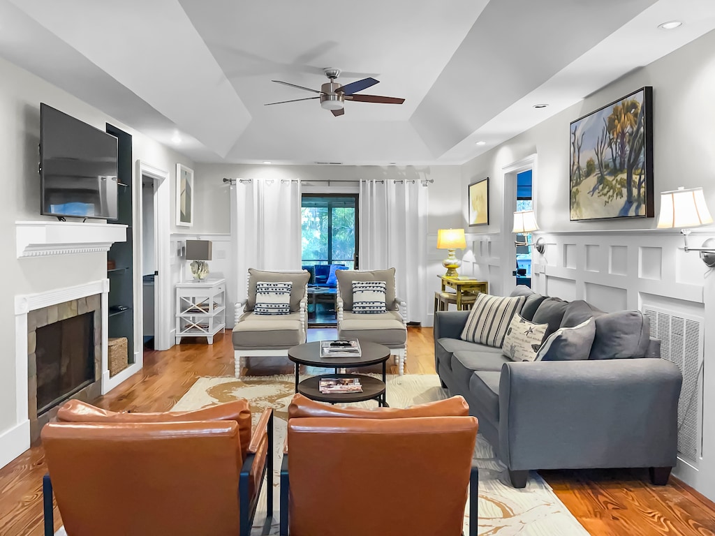 Open Living Room with Fireplace and