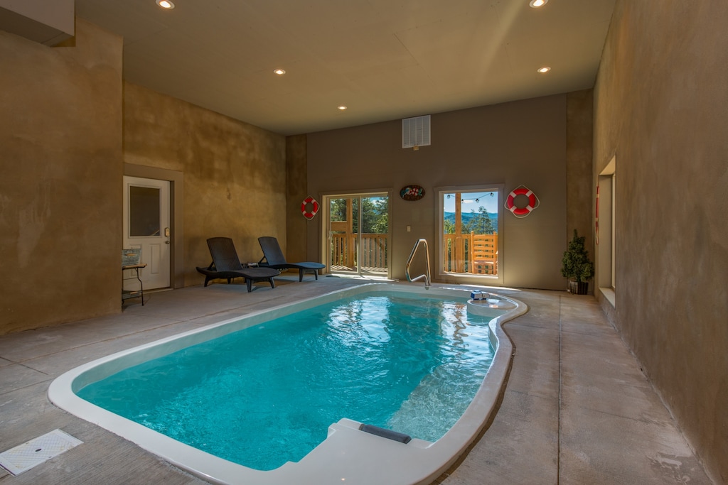 Indoor pool at Canyon Camp Falls, a 2 bedroom cabin rental located in Pigeon Forge
