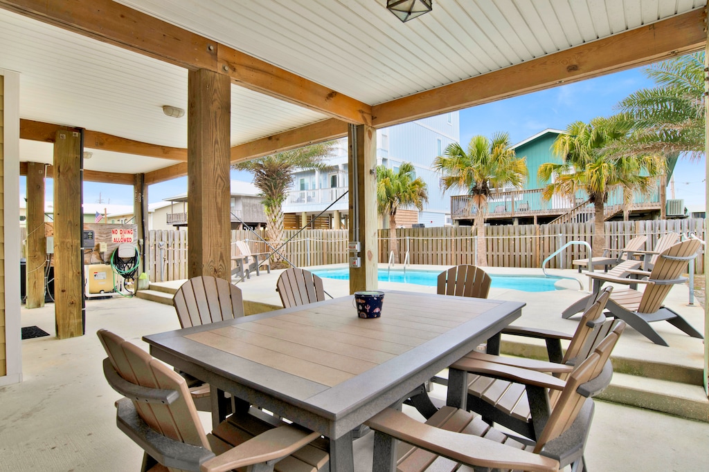 Shaded entertaining area under the home