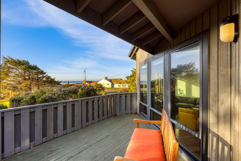 Balcony with ocean views.