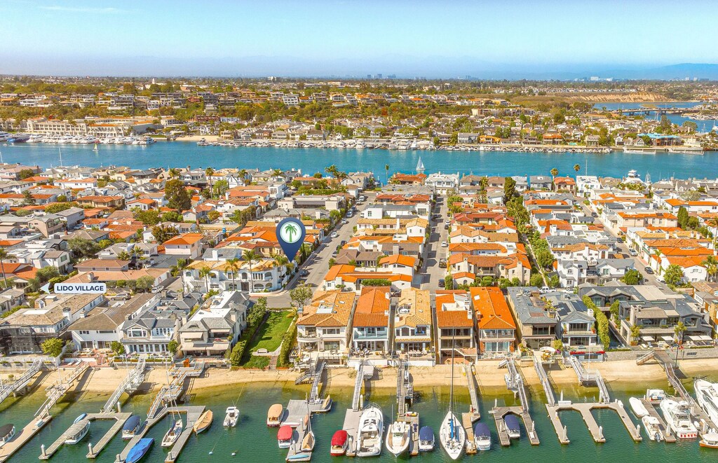 A sweeping aerial perspective showcasing the coveted Lido Isle lifestyle