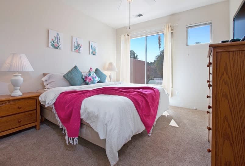 Master king bed with private bathroom.