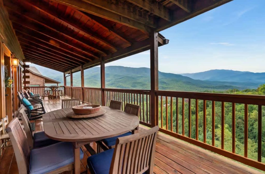 Enjoy dining and cozy outdoor seating with stunning Smoky Mountain scenery.