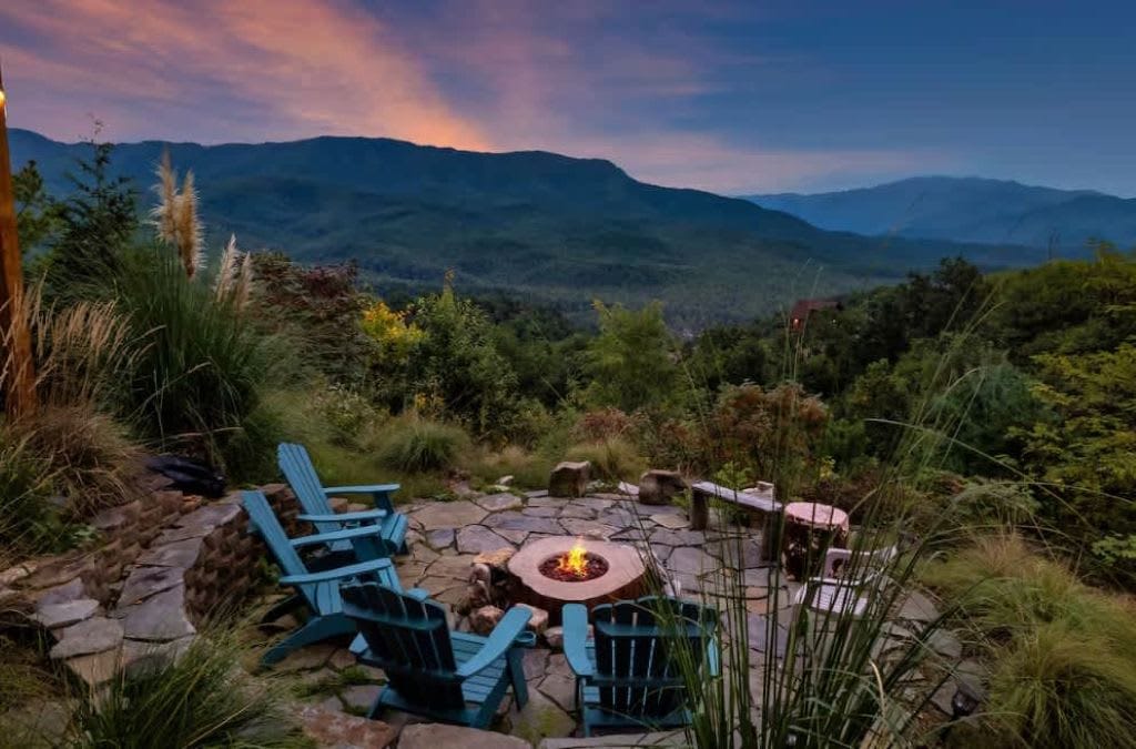 The perfect way to end the day—warm fire, cool mountain air, and endless views
