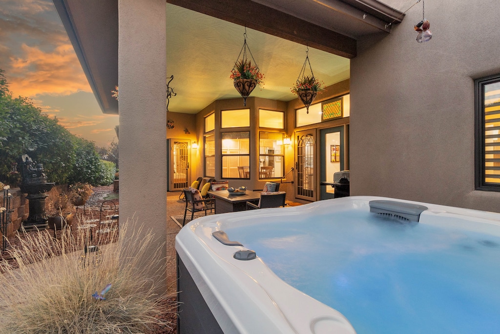 Relax in the private hot tub