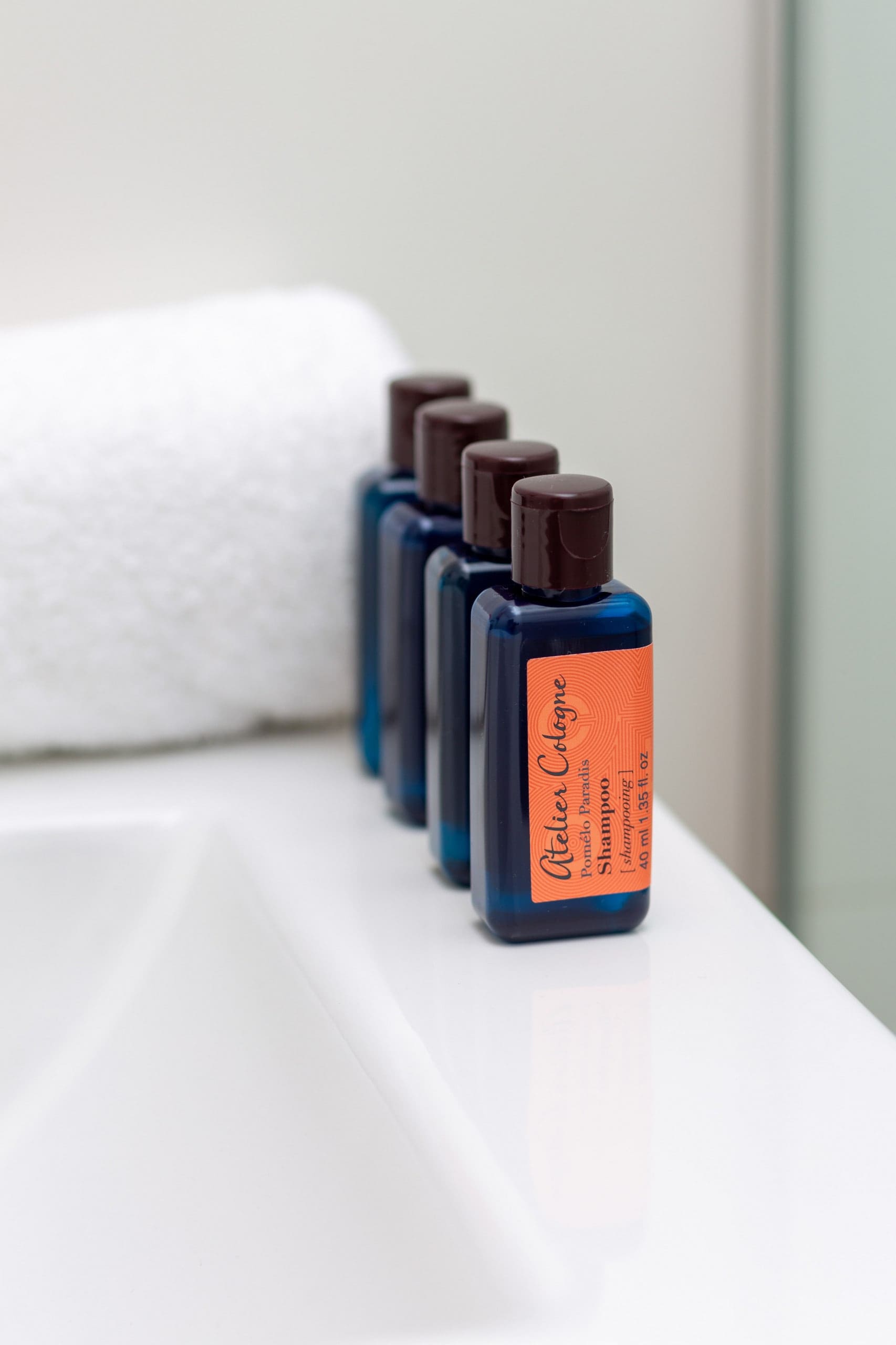 A shelf with neatly arranged toiletries and decorative details for a clean look.
