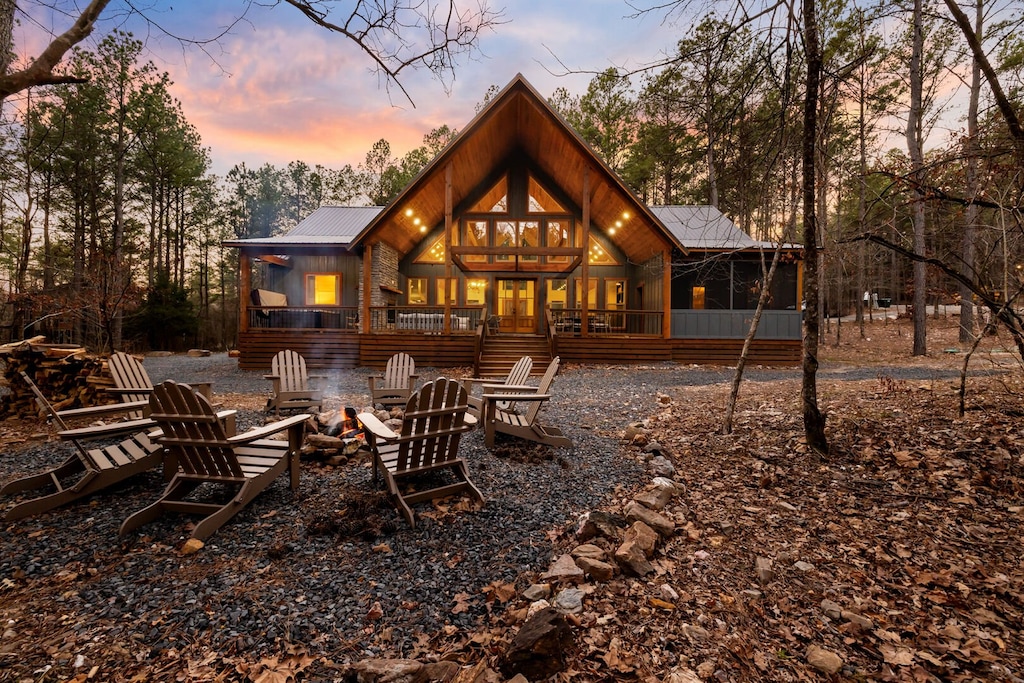 Fire pit behind cabin