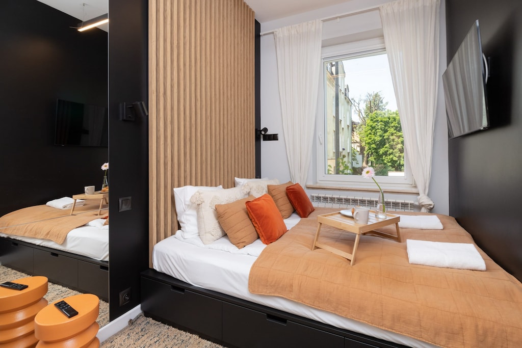 Cozy bedroom in the apartment. 