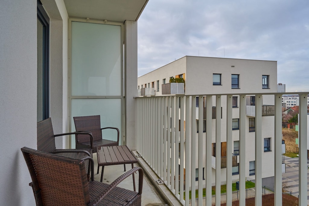 Balcony with garden furniture, where you can relax.