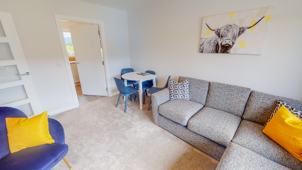 Comfortable couch and dining space