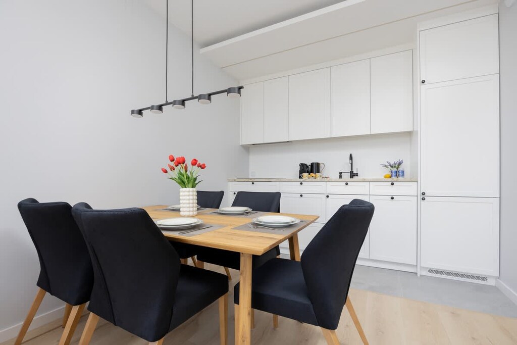  Contemporary dining space for enjoying meals or working remotely.