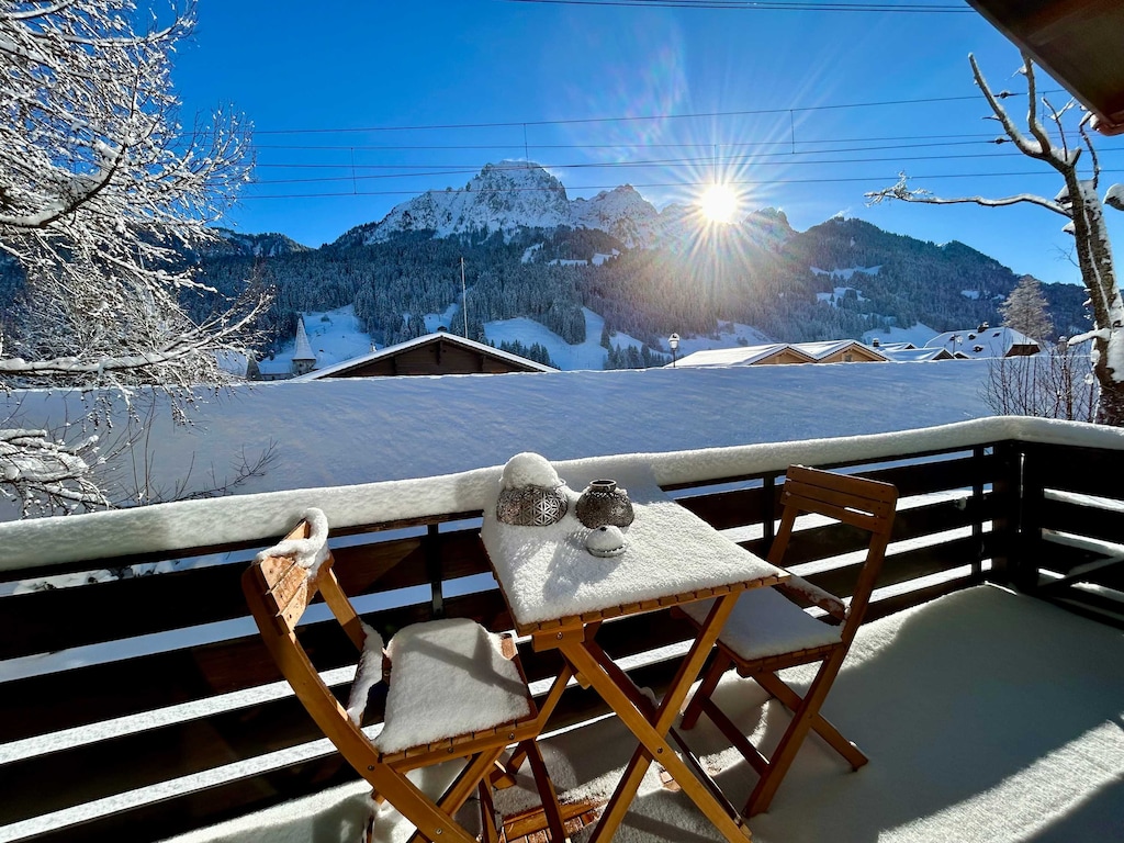 snowy view of the balcony in winter 