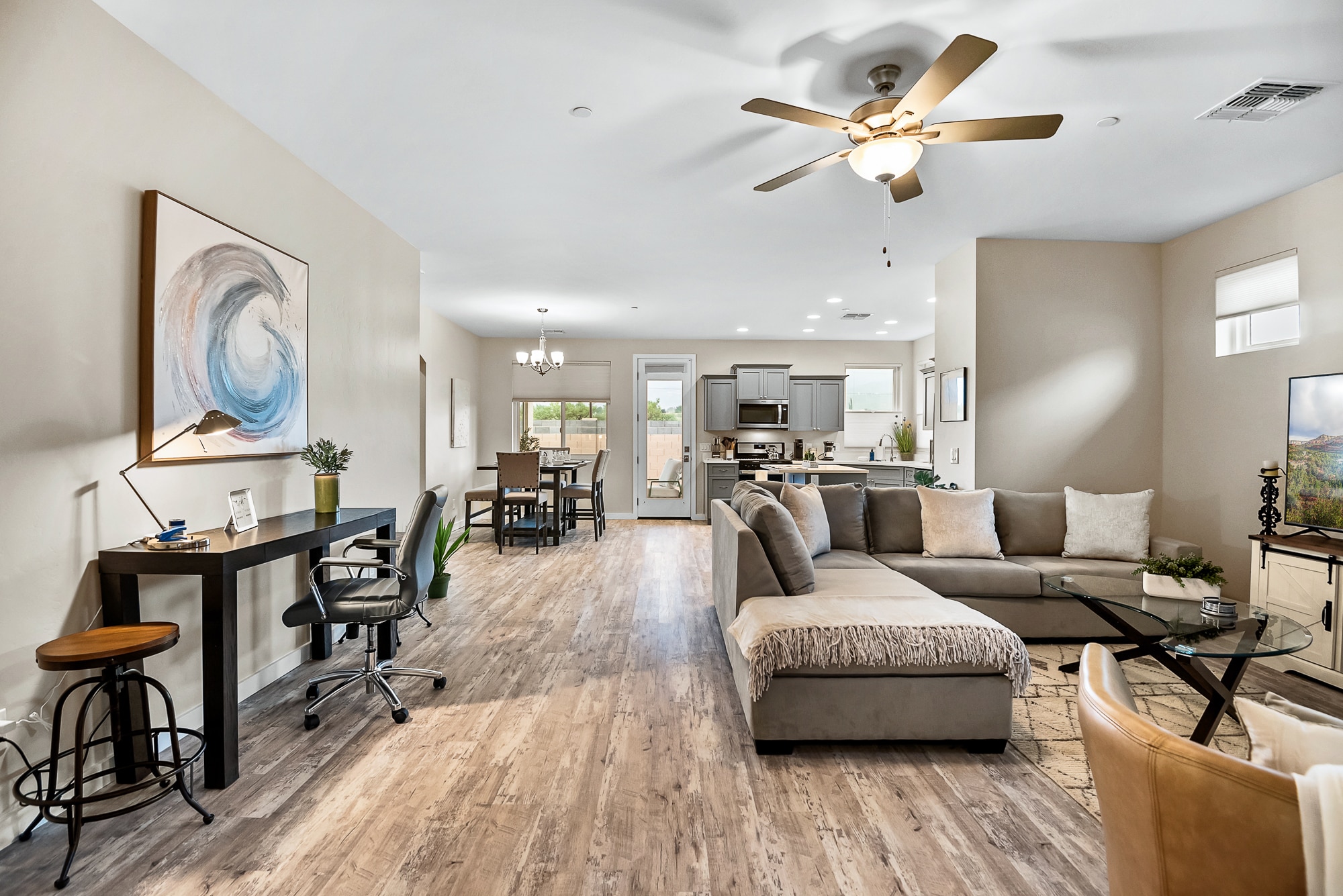 Guests are welcomed into an open floor plan