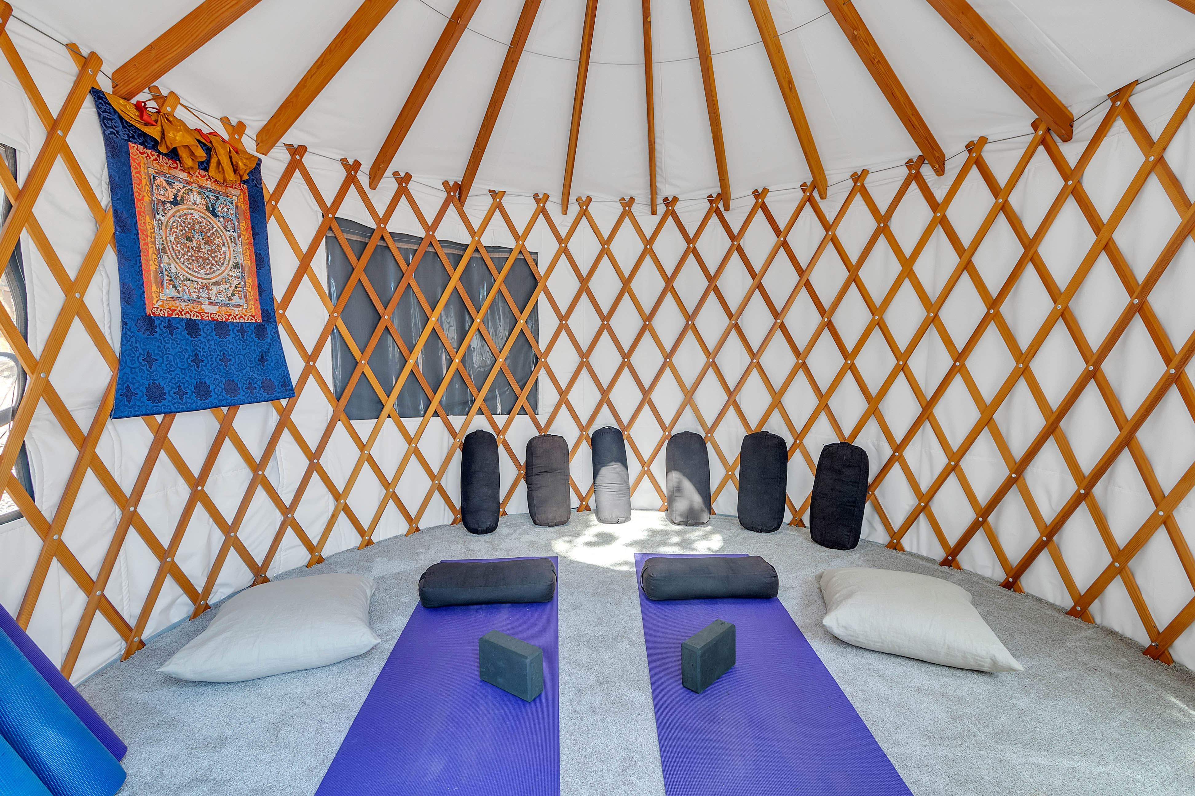 Yurt offers a serene space for yoga or meditation