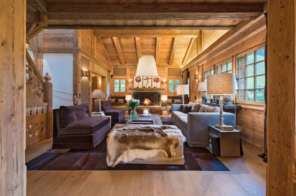 the cozy living room in front of the warm fire place 