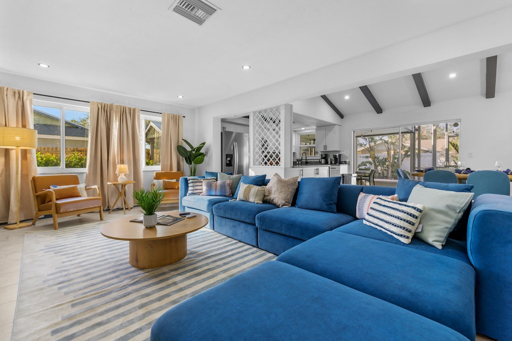 Sink into comfort on our large plush sofa, the perfect spot for cozy evenings and family gatherings