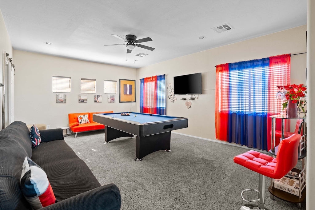 Let the games begin! Our game room is fully stocked with a pool table, dartboard, board games, and a smart TV for endless fun.