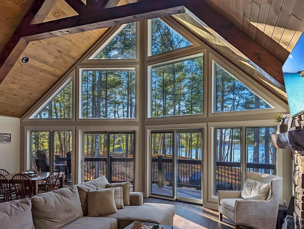 Beautiful Wall of Windows Looking Out to Lake