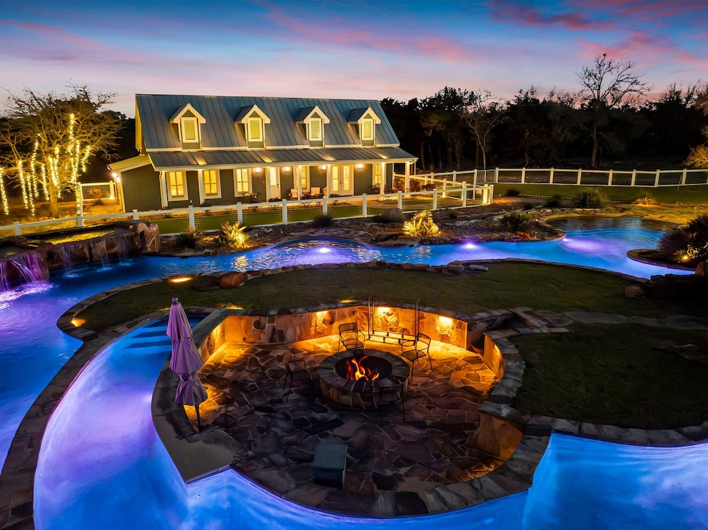 Relax in our stunning lazy river pool—refreshing by day, serene and glowing under the stars at night for an unforgettable evening swim.