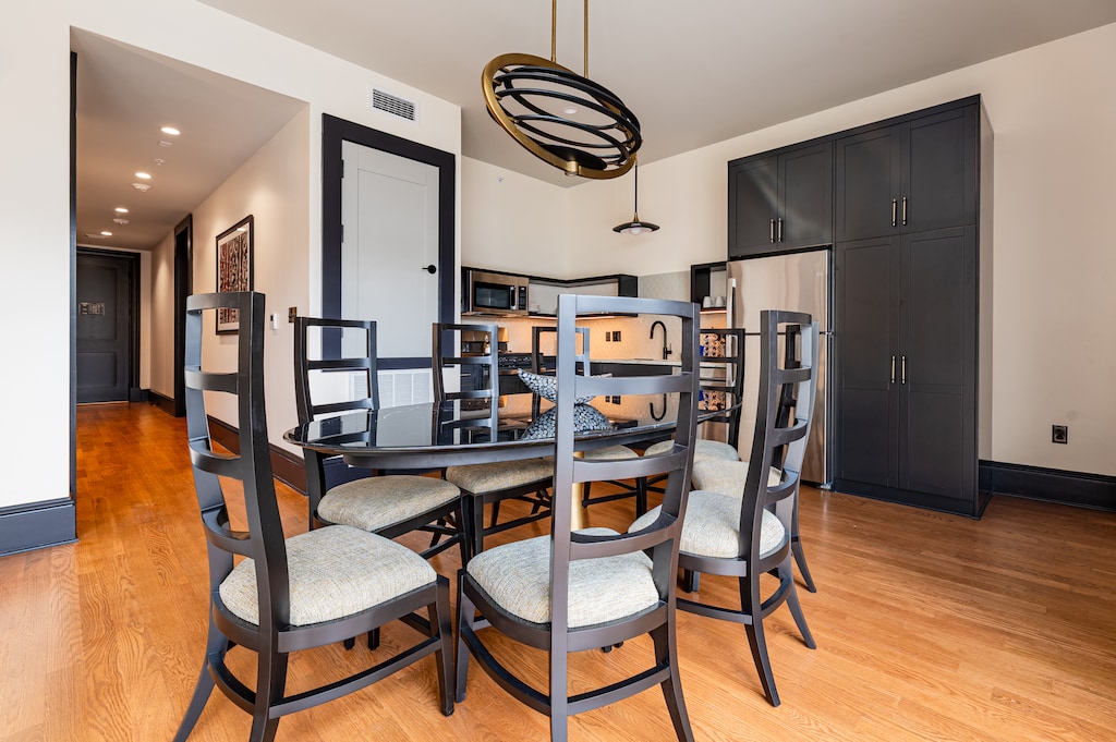 Dining area with seating for eight.