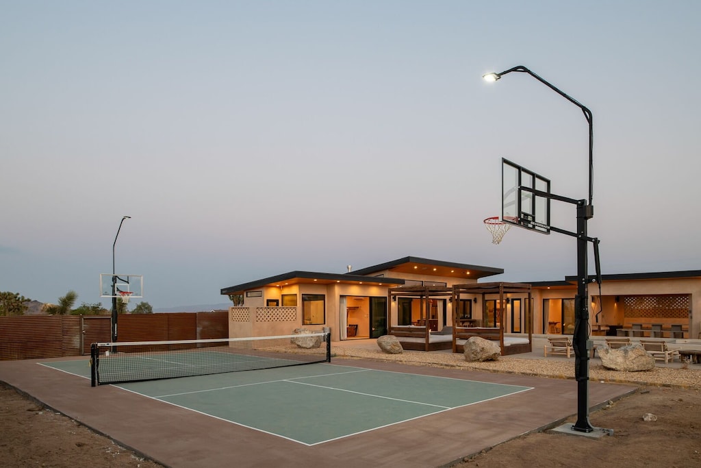 Pickleball court and basketball.