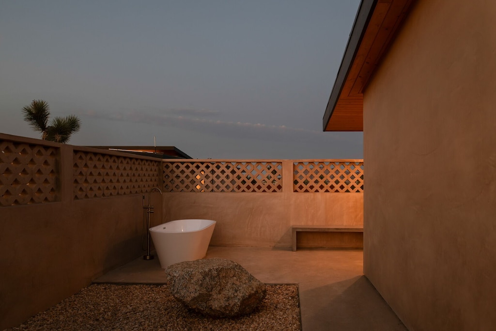 Outdoor bath (featured in both homes).