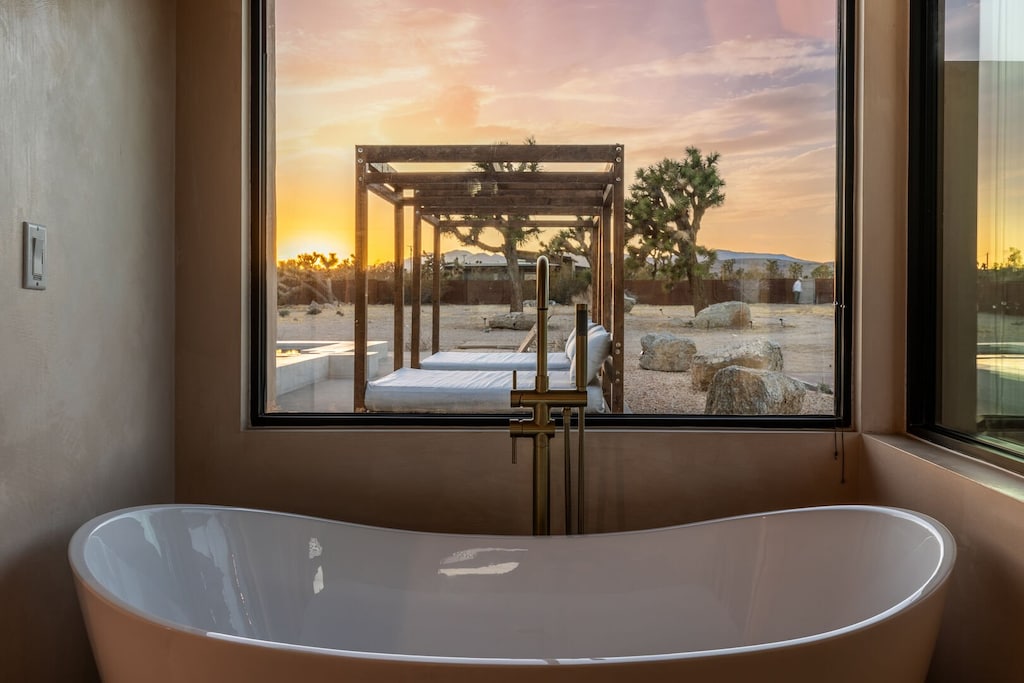 Soaking tub at dusk.