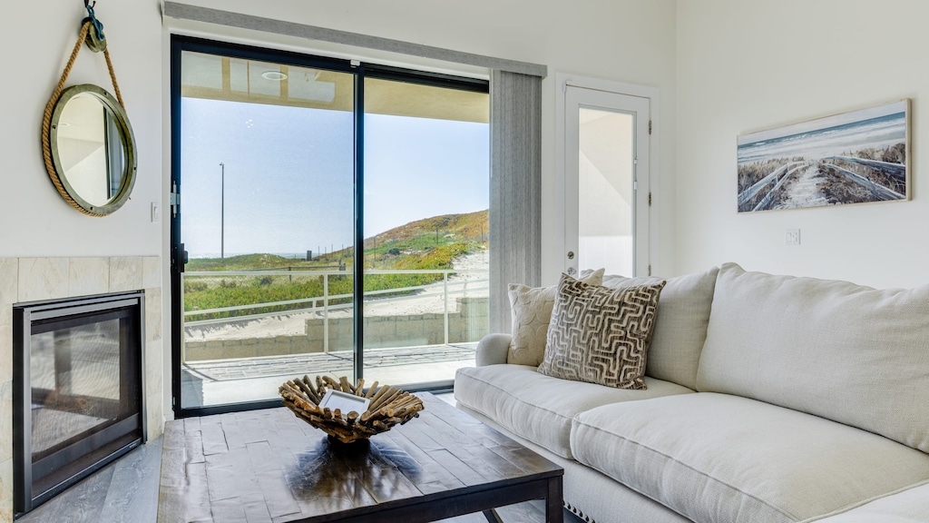 Stay warm by the fireplace.