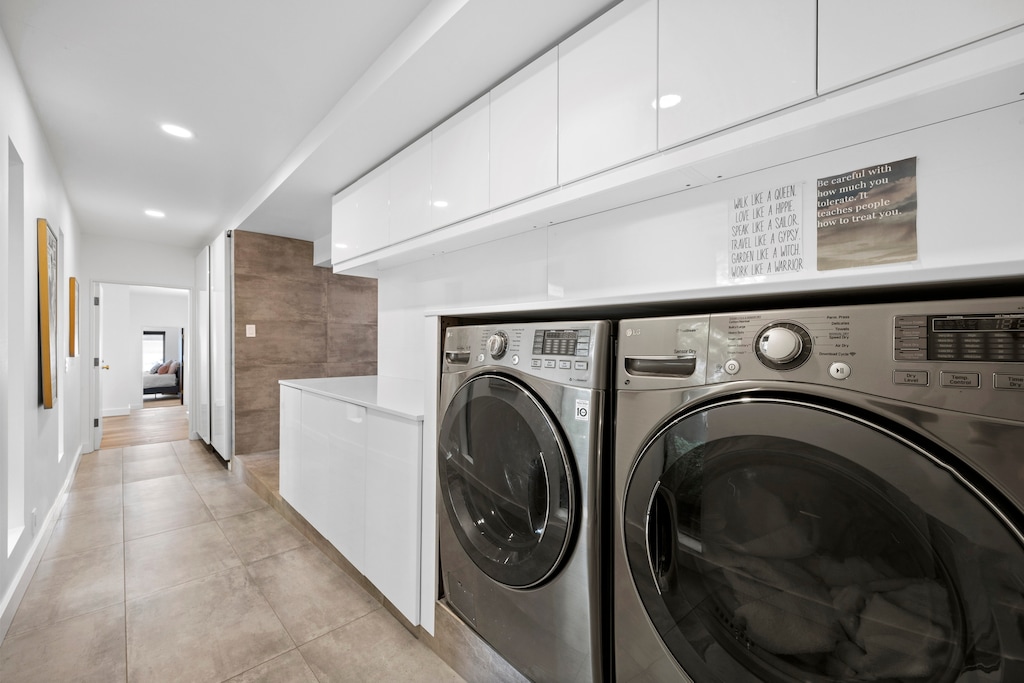 Enjoy the convenience of a full laundry area with high-efficiency machines and ample storage for extended stays.