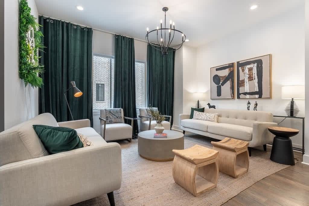 There's plenty of seating in the living room.