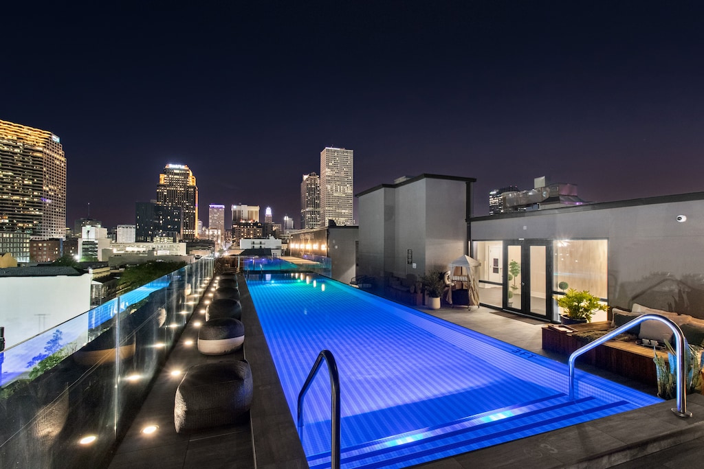 Relax in our rooftop pool with panoramic skyline views of Downtown, New Orleans. Heated and open year-round, it's a guest-only favorite for lounging by day or night.