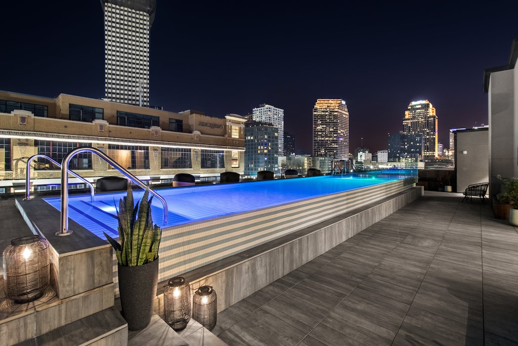 Relax in our rooftop pool with panoramic skyline views of Downtown, New Orleans. Heated and open year-round, it's a guest-only favorite for lounging by day or night.