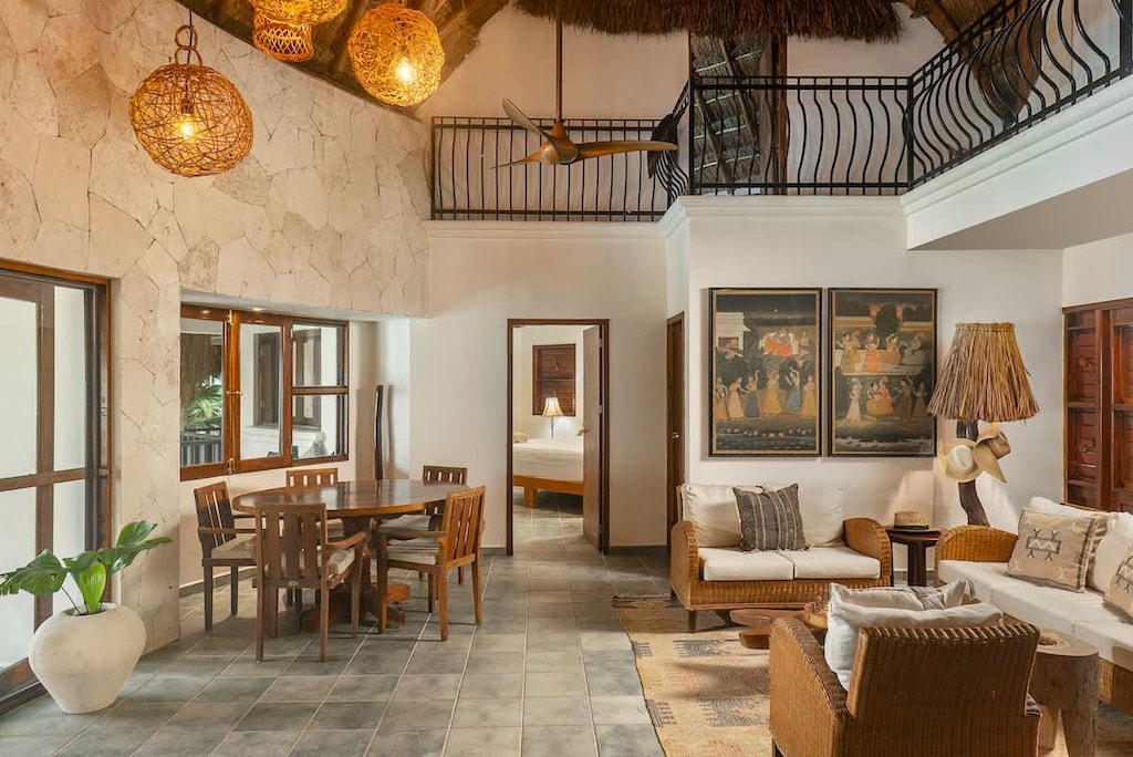 Cozy and warm living room with wooden decor