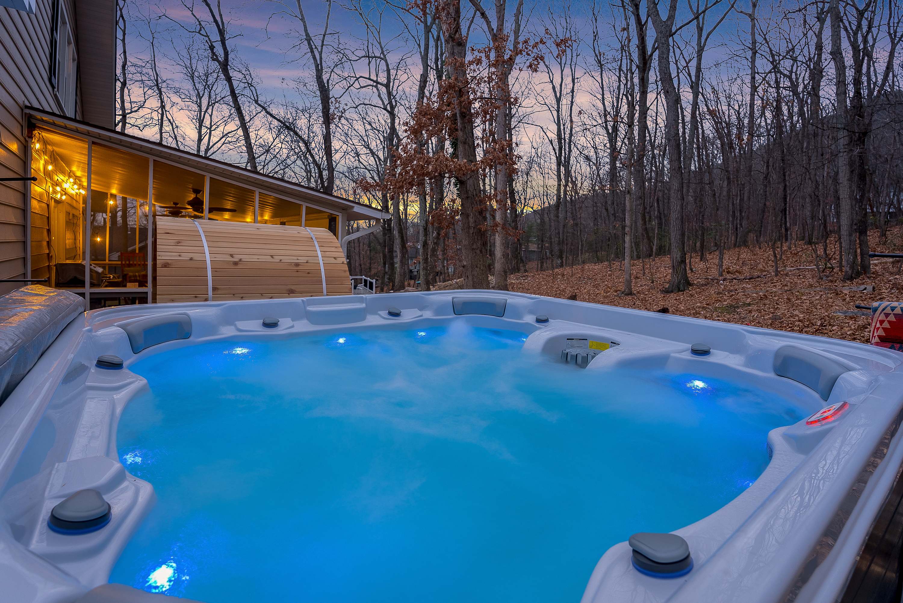 Unwind in the hot tub or relax in the private sauna, both offering serene views—your perfect retreat after a day of adventure. Unwind in the hot tub or relax in the private sauna, both offering serene views—your perfect retreat after a day of adventure.