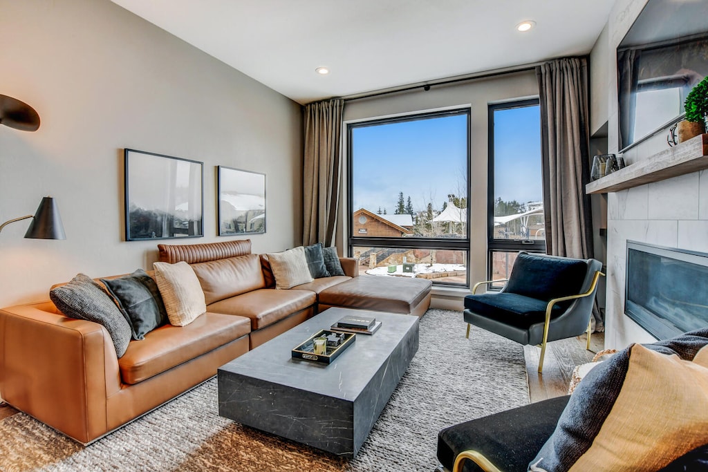 Cozy Living Room with Large Custom Windows