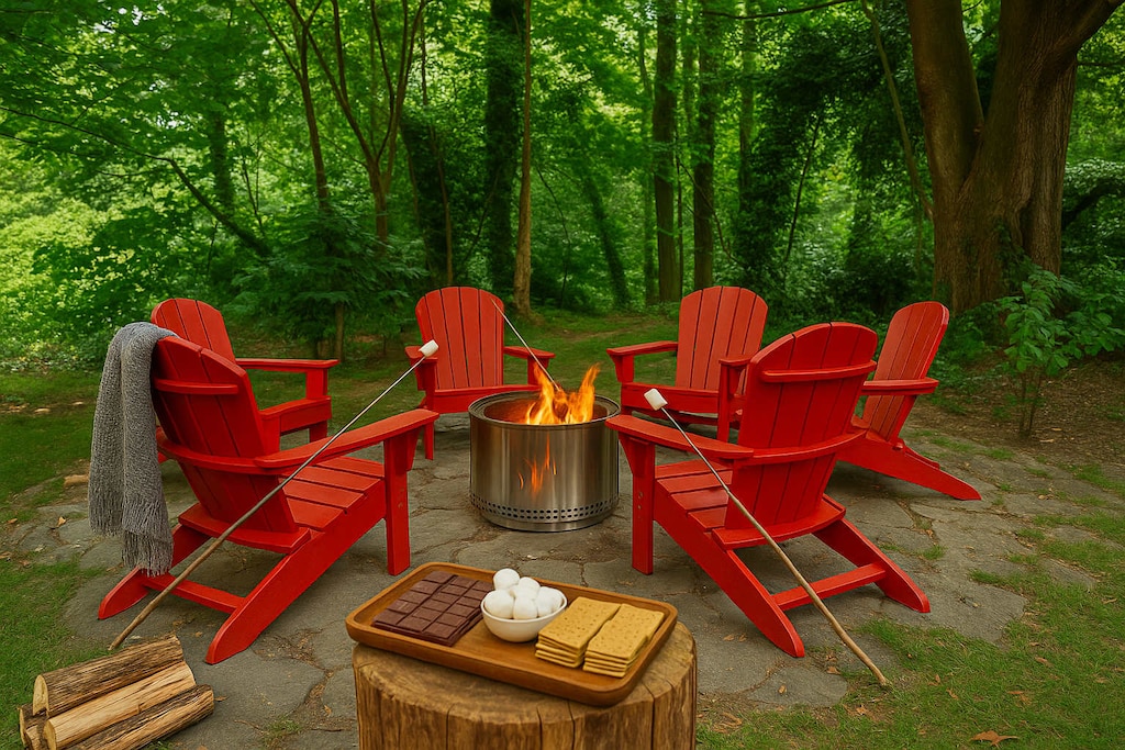 Gather by the fire or stargaze from the backyard. Surrounded by trees and quiet.