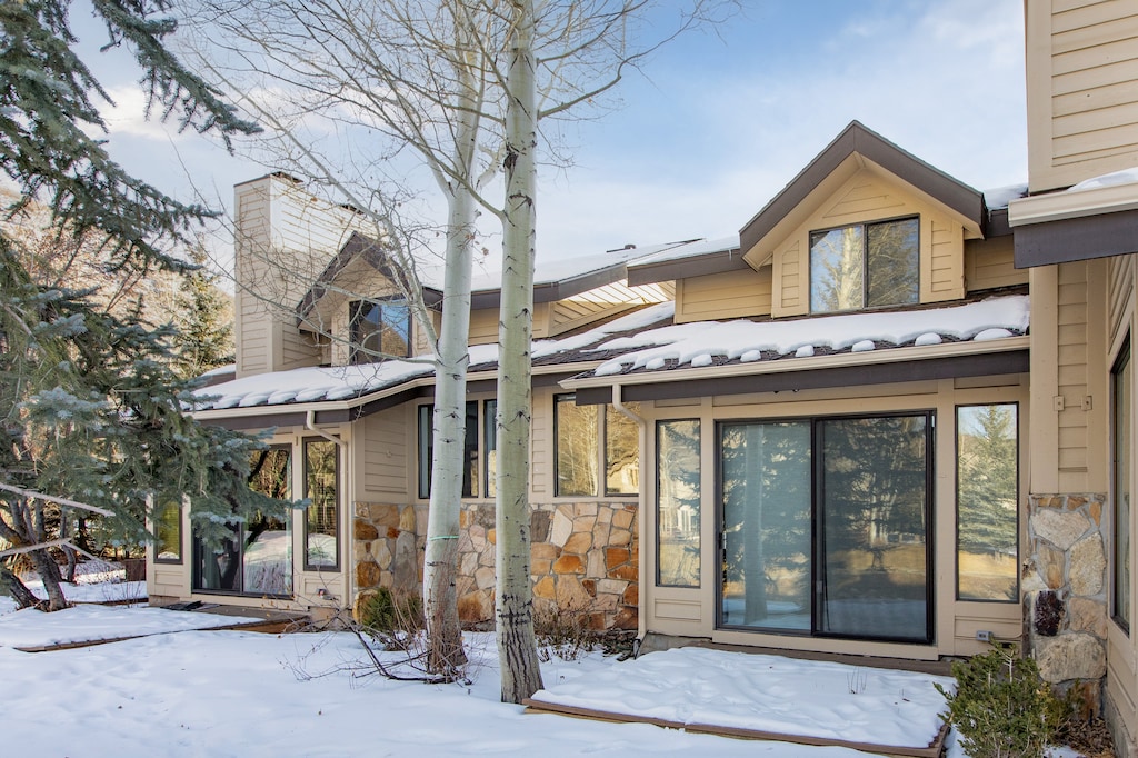 The private patio covered with fresh snow.